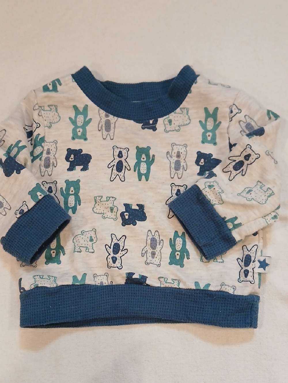 Toddler Bear-Print Long Sleeve Sweatshirt - Blue Trim